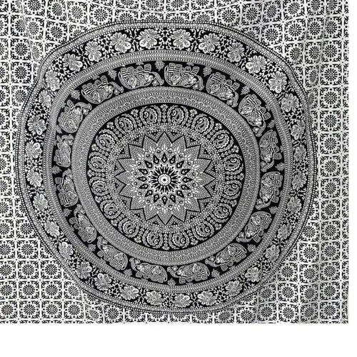 Hippy Multi Coloured Printed Elephant Mandala Tapestry